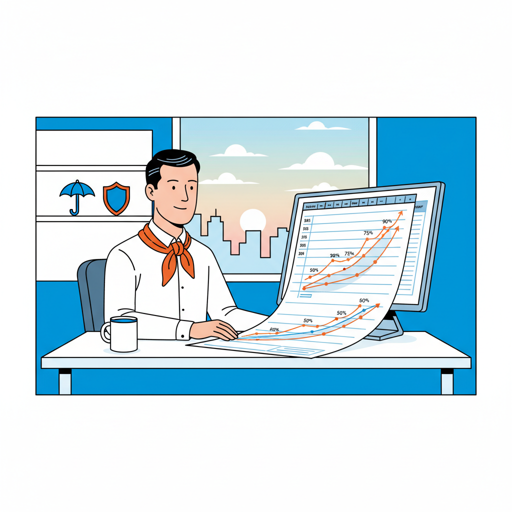 Actuary reviewing salary curves and insurance pricing data